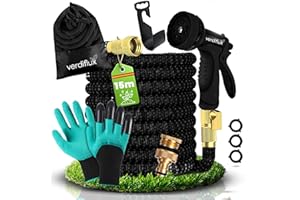 Verdiflux Manguera Jardin 15 metros Premium con 10 Funciones de Riego, Manguera Extensible sin Fugas, de Alta Resistencia y Muy Ligera con Conectores 3/4" y 1/2" y 2 Guantes Incluidos, Color Negro