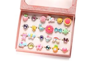 PinkSheep Bagues à bijoux pour petite fille dans une boîte, réglable, pas de doublure, bague pour fille qui joue et se déguise