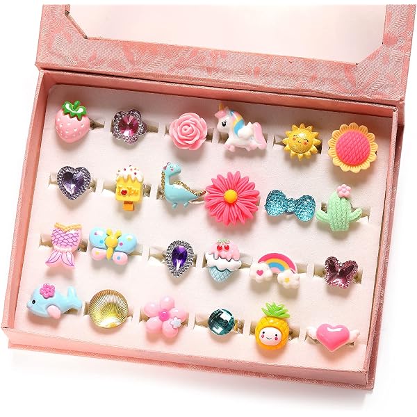 42 Anelli Per Bambine - Set Gioielli Con Unicorno, Gatto, Fiore, Farfalla - Regalini Festa Compleanno Invitati