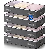 AIOR 4 Pieces 60L Storage Bags Clothes Under the Bed, Large Capacity Storage Boxes with Transparent Window, Bed Organizer Clo