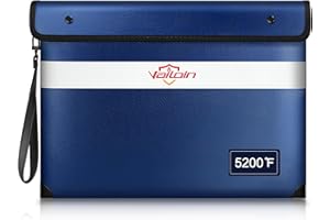 ‎VAILOIN Vailoin 5200°F Fireproof Bag with Zip, (34 x 28 cm) Document Bag, Fireproof, Waterproof, Wallet, Bank Bag, Document Case, Briefcase for A4 Documents, Passport (Blue)