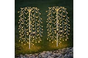 GOESWELL Solar Garden Outdoor Firework Lights: 120LED Waterproof Decorative Starburst Lights Landscape Lamp DIY Firefly Lamp Decor for Patio Courtyard Lawn backyard Garden Christmas Party - 2Pack Warm White