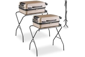 Relaxdays Set 2 Portavaligie da Camera, Stand Reggivaligia Pieghevole, Porta Valigie Hotel, 55x67x43 cm, Acciaio, Grigio