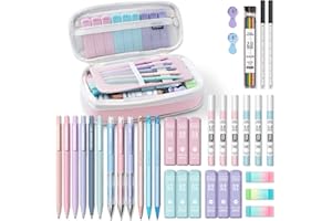 Four Candies 36PCS Aesthetic School Supplies in Pencil Case, 12PCS Mechanical Pencils 0.5,0.7,0.9 & 2.0mm with 624 Lead Refills, Mechanical Pencil set for Writing Drawing & Drafting (Pink)