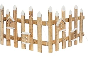ECD Germany Mini Clôture de Jardin avec Illumination LED, en Bois Marron, 98x49x39x4 cm, Fonctionne avec Piles, Décoration Festive, Ornament de Sapin de Noël, Clôture Décorative d'Hiver avec Lumières