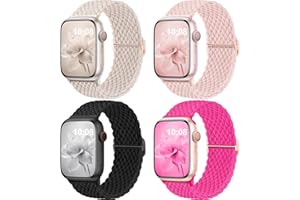 Jiamus 4 Stück Geflochtenes Armband Kompatibel mit Apple Watch Armband 38mm 40mm 41mm 42mm(series 10) Herren Damen,Elastisch Solo Loop Armband für iWatch SE Ultra Series10 9 8 7 6 5 4 3 2 1