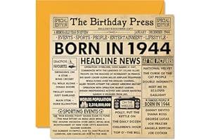 STUFF4 80th Birthday Cards for Men Women - Born In 1944 Newspaper - Happy 80 Birthday Card for Grandad Grandma Nan Vintage Retro Back In 1944, 145mm x 145mm Eighty Eightieth Bday Greeting Cards