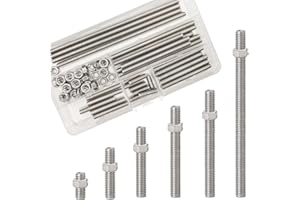 WEQEYENT 30 Sets (60 Pcs) Stainless Steel Fully Threaded Rods & Studs with Nuts, M6 Round Solid Shaft Rods Lathe Bar Stock for Shafts, Gears, Lathes, DIY Car Airplane Models (20/40/60/80/100/150 mm)