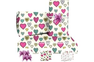 ZALIOAN Papel de Regalo Corazón,4 * 85 * 60cm Papel Regalo con 4*Cuerda de mariposa,4*Tarjetas,4*Etiquetas para Mujer,Hombre,Cumpleaños,Navidad,Boda