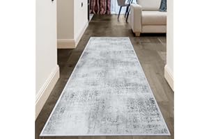 JOJOSEE Carpet Runners, 65x180cm Hallway Runner, Non Slip Washbale Kitchen Rugs Floor Mat Low Pile for Entryway Laundry(Grey Abstract, 65 x 180 cm)