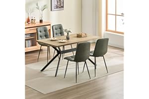 ANVOFONG Conjunto de Comedor, Mesa de Comedor Rectangular de Madera Oscura de 140 x 80 x 76 cm, sillas de Comedor de Tejido técnico en 4 Colores, Adecuado para comedores, cocinas u oficinas.