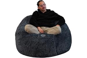 bananair Lerosier1234 Giant Bean Bag Huge XXL Fur 120cm/4feat Diameter Ultra Comfortable Shredded Foam, Sofa, Pillow... (Grey)