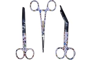 GLATTOL Funky Medical Klassische Edelstahl-Scheren für Krankenschwestern, 3 Stück, mit flippigem Bakterienmuster und kostenloser Tragetasche mit Reißverschluss