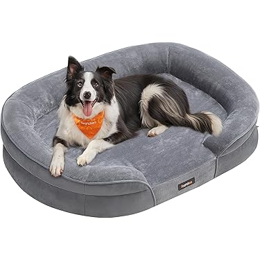 Cuccia Per Cani Feandrea 100x70cm Grigio - Letto Morbido Con Cuscino Rimovibile Per Cani Di Taglia Media