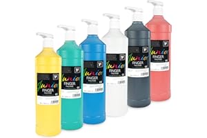 M MALVERK Malverk Junior - Fingerfarben Set für Kinder ungiftig - 6 x 1000ml mit praktischen Dosierpumpen, parabenfrei, glutenfrei, laktosefrei und vegan, mit Pinsel, Schwamm und Fingern vermalbar