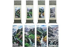 VALART Seta Scroll Pittura Asiatica Decorazione Parete Quattro stagioni Primavera Estate Autunno Inverno Dipinto Paesaggio Bella Arte Cinese Scorrimento Pittura Orientale Decorazione 94 x 30 cm(4 Pezzi)