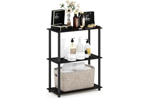 Furinno Turn-N-Tube 3-Tier Compact Multipurpose Shelf Display Rack with Round Tube, Espresso/Black