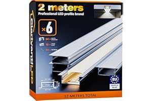 ClarivantiLED 2m×6 Profilé Aluminium LED Rail avec Diffuseur Goulotte et Profile Alu pour Ruban LED Profilé en U pour Installation Facile Support LED Couvercle Blanc Embouts et Clips Montage