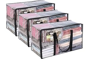Vieshful 60L 3 Piezas Cajas Almacenaje Ropa Organizador Armario Plegable Bolsas para Guardar Ropa Claro Bolsas Almacenaje Ropa Plastico para Mantas, Edredones