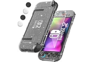 FANPL [Improved Easy Dockable Version] Clear Glitter Case for Nintendo Switch 2, Protective Cover for Switch 2 and JoyCon Controller with Screen Protector 4 Thumb Grip Caps - Strong and Durable