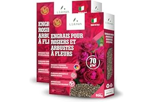 LERAVA® Engrais Rosier et Arbustes à Fleurs organique - 2 x 800g - Favorisant une Croissance Vigoureuse et Couleurs Éclatantes - engrais rosier extérieur avec bouchon - engrais bio 100% Made in Italy