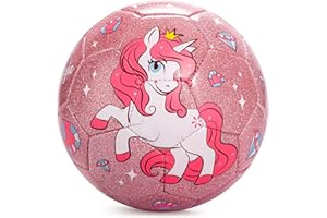 U&C Planet Size 3 Football Toddlers Unicorn Football with Pump Aged 3-8 Outdoors Soccer Ball Sports Training Kids Small Footballs for Kids Playing Toy Ball for Children Pink Glitter Unicorn