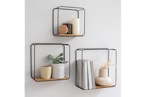 Kazai. Wall Shelves -Jona- | 3-Part Shelving Unit made of Metal and Real Wood Veneer | Wall Decor, Storage and Book Shelf for Bathroom, Living Room, Kitchen, Bedroom and More | Oak