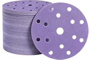 GEOGIEEW 70 st slippapper 150 mm kardborreband 150 korn, slipskivor | 15 hål keramiska slipskivor excenterslippapper för bil, metall, rostfritt stål, trä