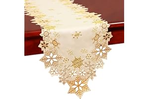 Simhomsen Embroidered Gold Snowflakes Table Runners for Christmas Holiday and Winter (Gold, 14×69 inches)