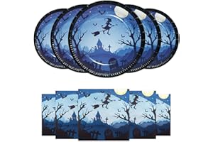 HNH Strega di Halloween Piatti di carta 40 pezzi Piatti da cena 23 cm con Tovaglioli di carta usa e getta per feste