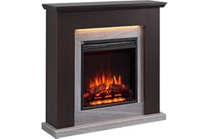 CROWNFLAME BALDERIA Chimenea Eléctrica Pandora | Calefacción 1000/2000 W | Efecto de Llama 3D | Iluminación LED | Mando a Distancia programable, Temporizador, Termostato | Roble Oscuro