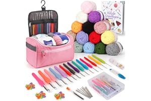 Coopay Ensemble de crochet de 73 pièces pour débutants, set d'aiguilles à crocheter portable avec 15 pelotes de laine, sac, accessoires de crochet, aiguilles à crocheter ergonomiques de 2,0 à 10 mm
