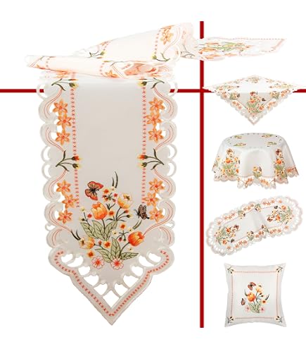 Weiße Tischdecke Mit Maiglöckchen-Stickerei – Eleganter Tischläufer Ca. 30x45 Cm, Aus Polyester