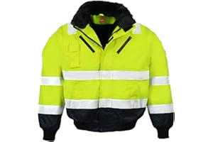 LeiKaTex Warnschutz-Pilotenjacke Winter gefüttert 4 in 1 Funktion mit Kapuze, Winddicht & Wasserabweisend für Herren und Damen (S - 4XL, Neongelb, Warnorange)