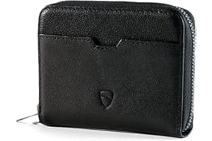 Vaultskin Mayfair minimalistyczny skórzany portfel na zamek błyskawiczny, mały portfel blokujący RFID, z przegródką na monety, Czarny, Jeden rozmiar, Minimalistyczny