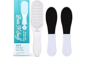 BRITS N STUFF 3-in-1 Professional Pedicure Foot File for Hard Skin - Anti Rust Stainless Steel Callus Remover for Cracked Heels - Easy to Use & Anti Skid Design - Foot Care Tool for Dry and Dead Skin - BNS