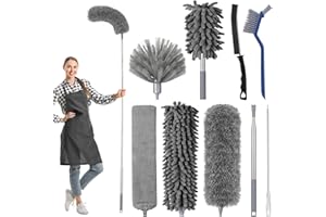 WVASFD 9 Stück Staubwedel Teleskop Waschbar, Staubwedel Lang Ausziehbar Bis 2.5m, Spinnenwebenentferner, Mikrofaser Staubwischer für Decke Lücken, Möbel,Küche