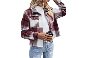 Zeagoo Giacca da donna in flanella a scacchi a maniche lunghe giacca corta risvolto button-down shacket cappotto
