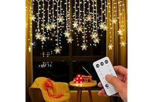 ‎OAICIA OAICIA Lichterkette LED Sterne Lichterketten 96 LED 3.5m Weihnachten Licht mit Stecker Fernsteuerung Innen 8 Modi für Weihnachten Halloween Balkon Vorhang Garten Party-Warmweiß