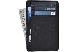 OAK LEATHERS Real Leather Slim Minimalist Wallet for Men and Women -RFID Blocking Front Pocket Thin Credit Card Holder Stylish Wallets (Ebony)