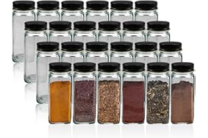 Bewunder Osaka Set di barattoli per spezie con 24 x 120ml barattoli e coperchi in bambù | Organizza la tua cucina con coperchi a vite, etichette, inserto per spolverare e imbuto in silicone (Metallo)