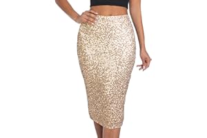 BALAYSIER Women Midi Sequin Skirt with Lining Sparkly Skirts Elasticated Waist Pencil-Skirt Suitable for Banquets and Parties
