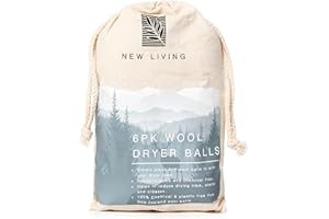NEW LIVING Lot de 6 balles de séchage en laine réutilisables 100 % biologique - Alternative à l'adoucissant - Non parfumé - Réduit les rides et l'électricité statique - Réduit le temps de séchage
