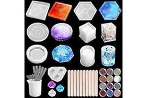 ‎ZWOOS Epoxidharz Formen Set, 29 PCS Epoxidharz Formen Silikonform Epoxy Casting Formen mit Aschenbecherb Stifthalter Untersetzer Anhänger Holzstäbchen Tropfer Messbecher Resin für DIY Fertigkeit Herstellung