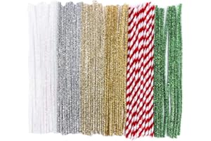 ‎IDEEN MIT HERZ Ideen mit Herz 60 Pfeifenputzer/Pfeifenreiniger, Metallic, Plüsch & Glitzer, 30cm lang, Farben: weiß irisierend, silber, hellgold, gold, rot, grün | Basteln für Weihnachten, Zuckerstangen-Optik