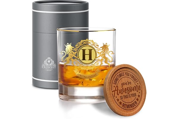 CROWNLY CRYSTAL® Cadeau Homme Verre à Whisky Personnalisé - Idée Cadeau pour Papa, Mariage, Ado Garçon, Retraite, Grand-Père