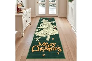 ‎GEANUP Geanup Weihnachtsteppich Läufer für Flur 60 x 180 cm, Grün Waschbar Weihnachtsbaum Küche Teppichläufer, Weicher Kurzflor Flurteppiche für Schlafzimmer Waschküche Badezimmer Wohnzimmer Winterdekoration