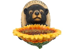 FLORA GUARD Comedero para pájaros de oso negro, bandeja de girasol, comedero para pájaros, decoración de árbol para exteriores, decoración de jardín caprichosa, para valla de tronco de árbol, jardín