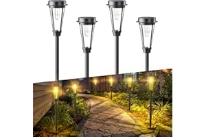 Quntis Solar Lights Outdoor Garden, 4 Pack Solar Pathway Lights, IP64 Waterproof Solar Stake Lights, Auto On/Off Solar Powered Solar Path Lights for Yard Patio Decorative Lawn Walkway, Warm White