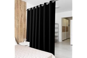 ‎PONY DANCE PONY DANCE Extra Breite Gardinen Schwarz Blickdicht 1 Stück H 240 x B 254 cm Thermo Vorhänge Hitzeschutz & Energiesparen Raumtrenner Vorhang Blickdicht Schiebevorhang mit Ösen